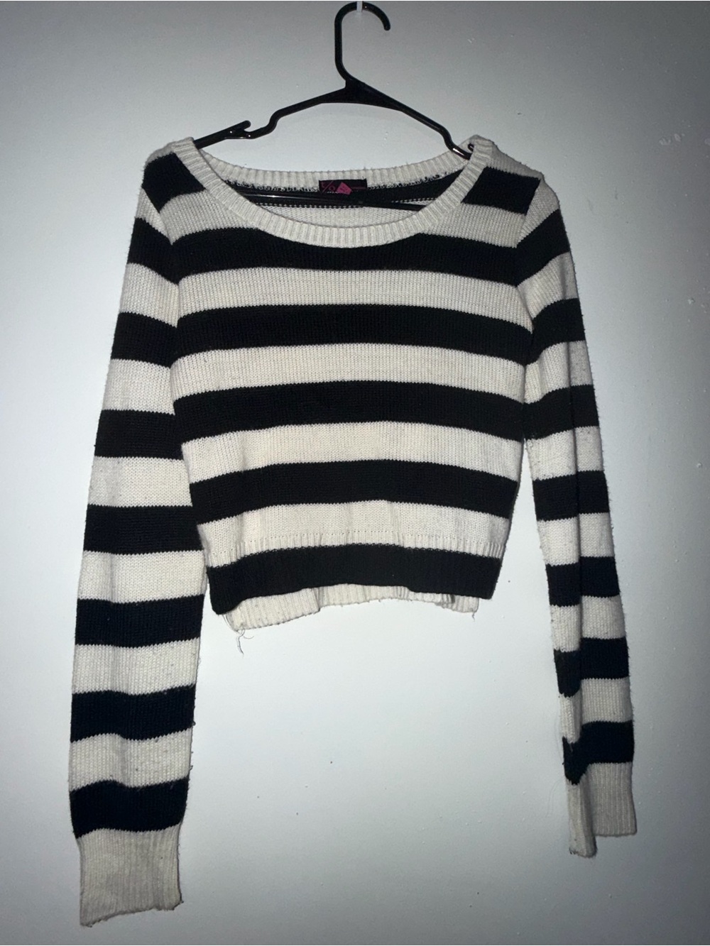 t/o Black & White Striped Cropped Crewneck Sweater